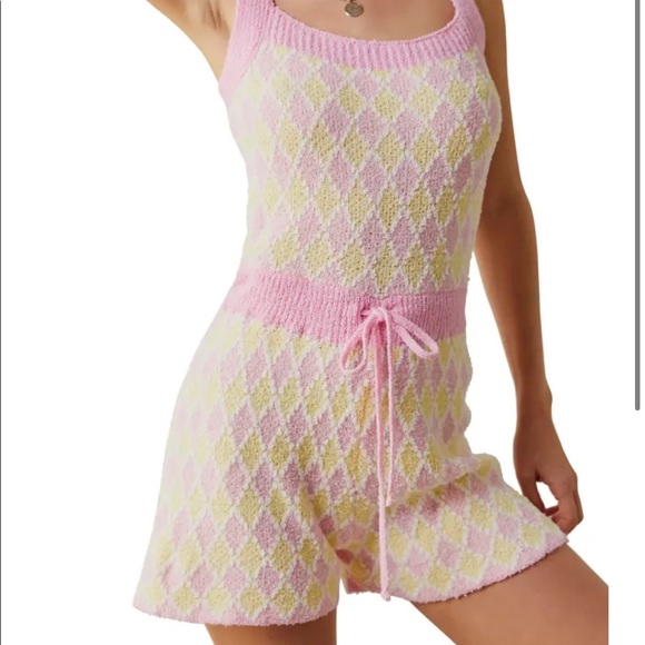Free People Dream Diamonds Sleep Romper in Pink Combo Size Large - Picture 5 of 13